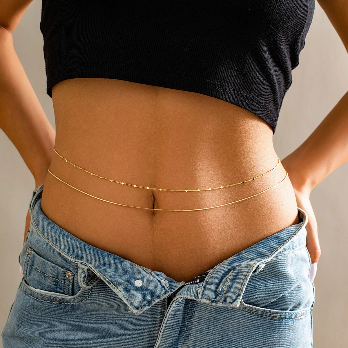 Boho Rhinestone Belly Chain Waist Belt Set - Smarsty