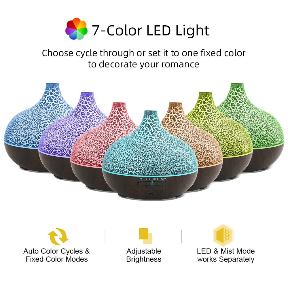 550ml Ultrasonic Humidifier with 7 Colors LED Lights Aromatherapy Essential Oil Diffuser Water Tank