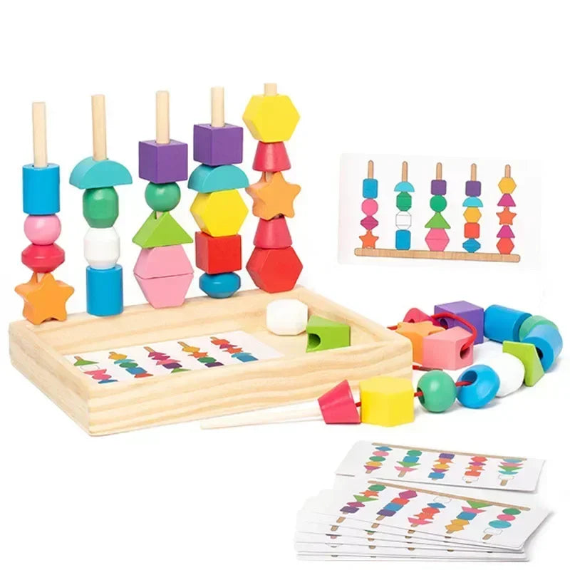 Montessori Wooden Toys Color Shape Matching Puzzle Game Colorful Beaded Color Cognition Early Educational Toys Gift for Children - Smarsty