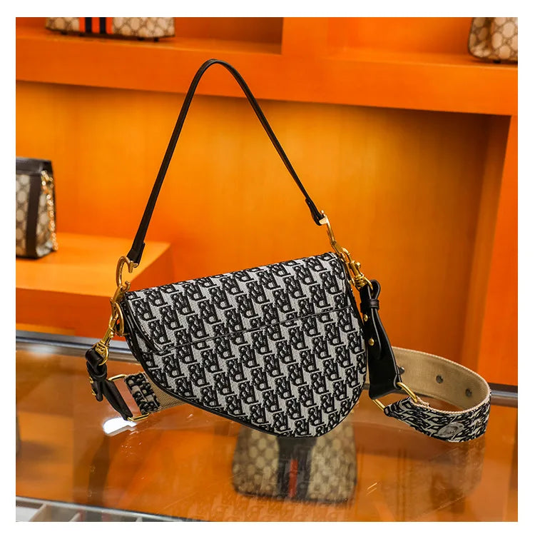 Studded Embroidered Shoulder Crossbody Bag Saddle Handbag - Smarsty