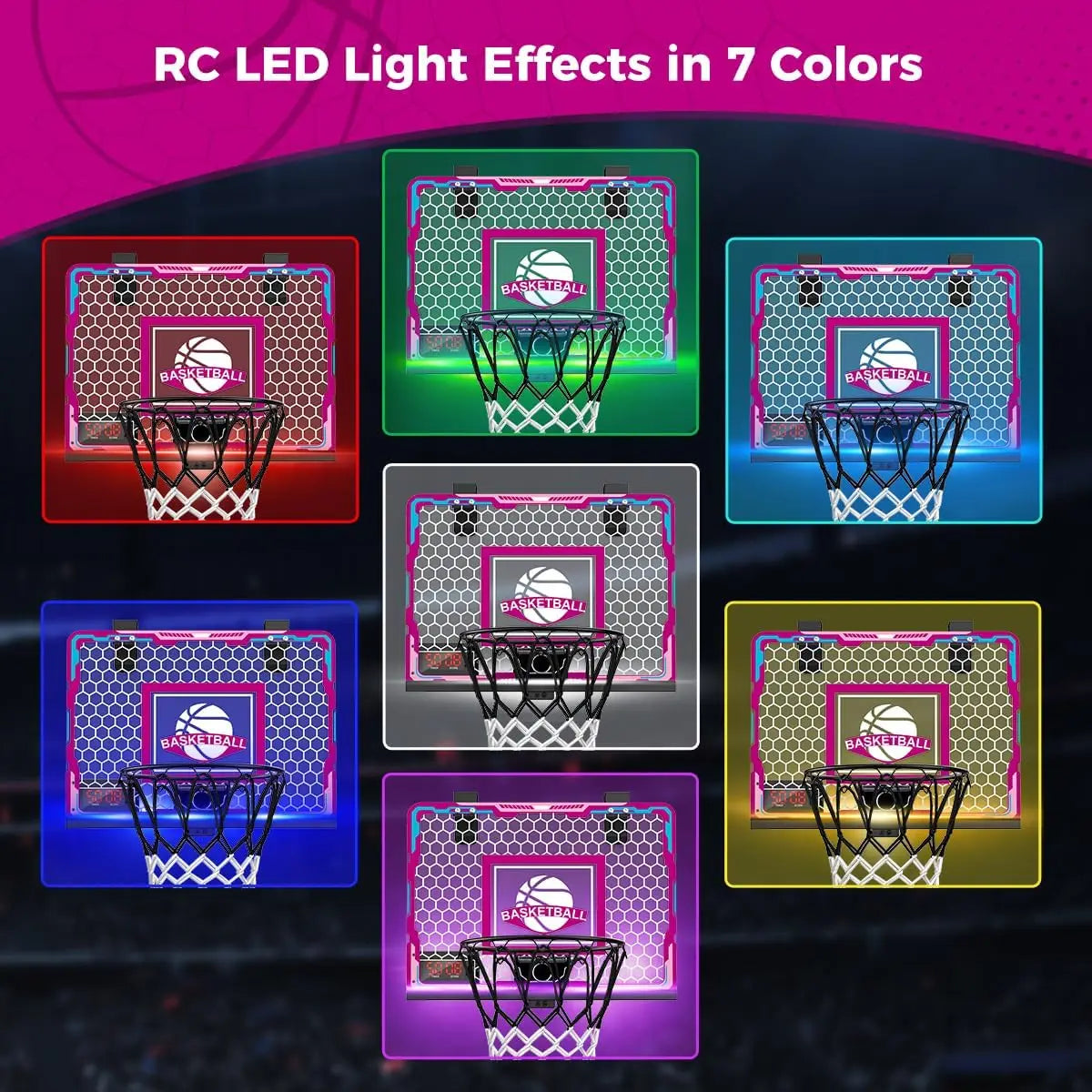 VATOS Basketball Hoop Mini Scoreboard for Girls 7-Color LED Light Basketball Sport Game Indoor Toy Gift for Age 3+ Kids Teens