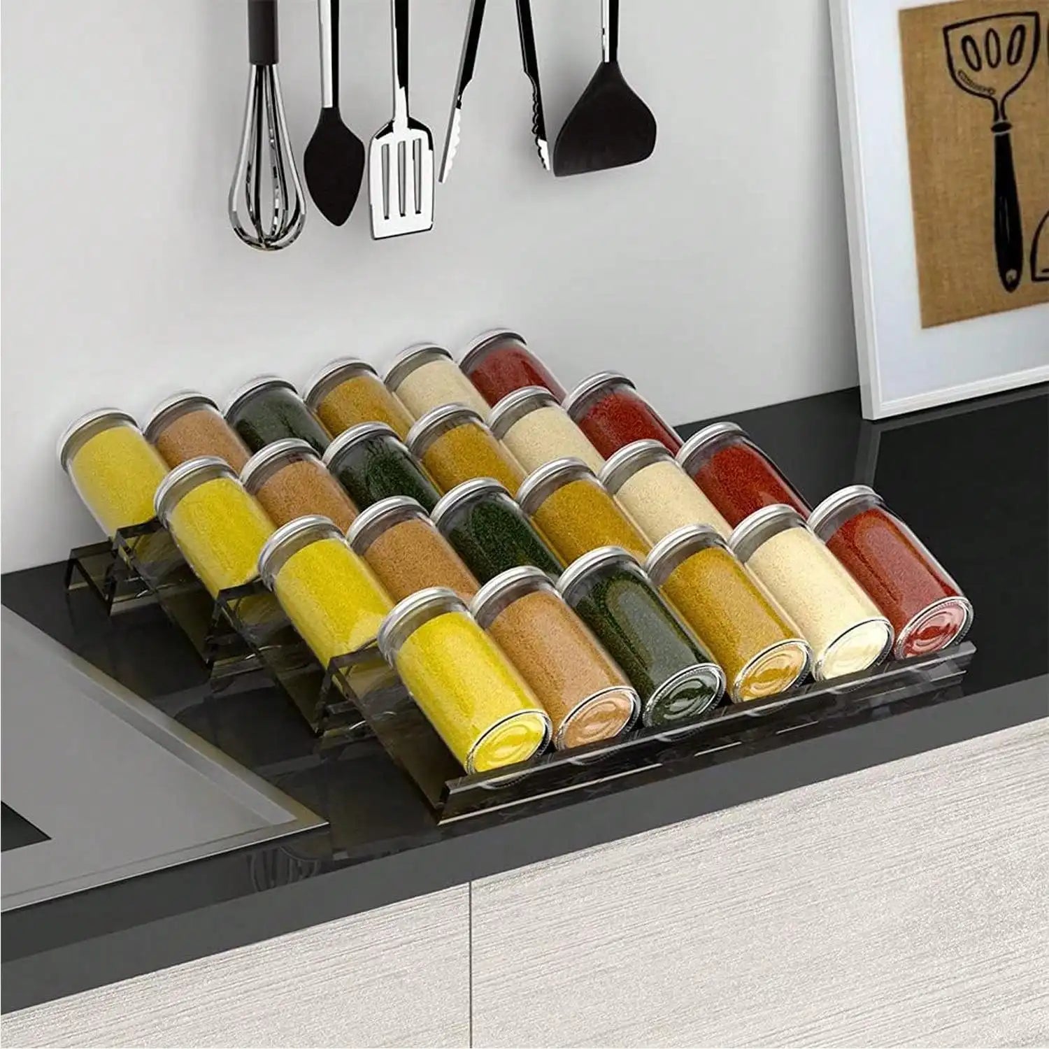 4/2 Layer Spice Drawer Organizer Adjustable Acrylic Spice Jars Rack Tray Expandable Seasoning Organizer Cabinet Kitchen Shelves by Smarsty