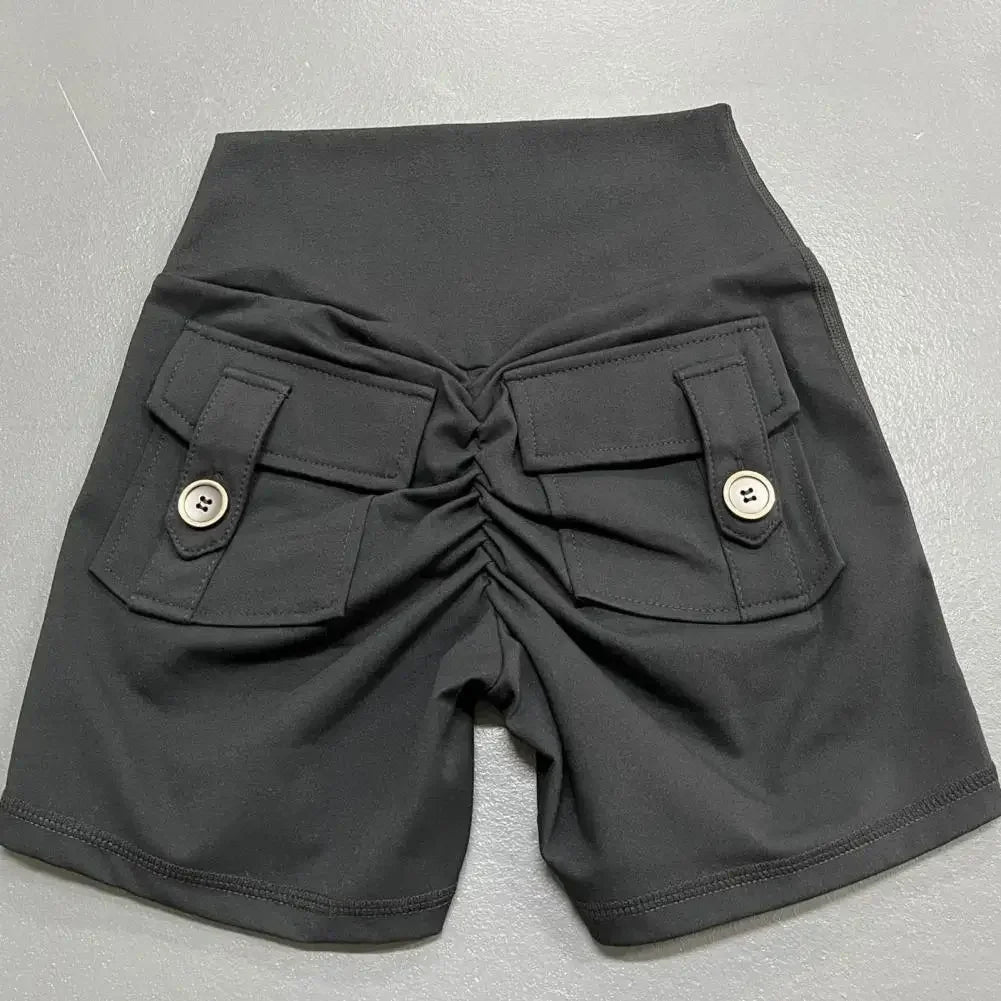 Summer Peach Butt Fitness Exercise Three-Quarter Pants Cargo Air Dry Pocket Yoga Tight lift the hips Women's Shorts