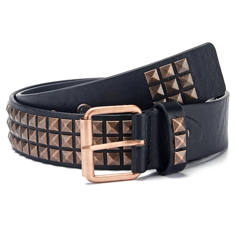 Unisex Square Bead Rivet Punk Metal Belt - Smarsty