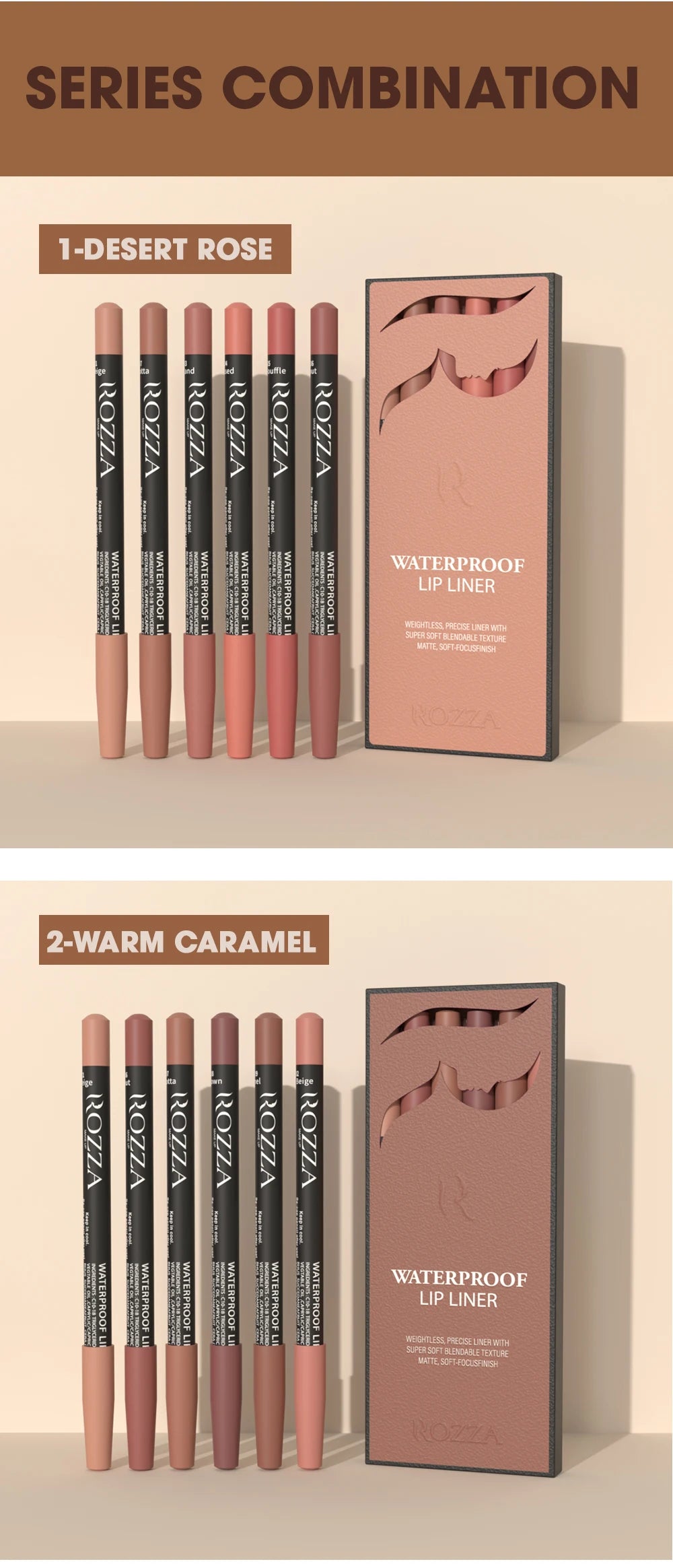 Rozza Waterproof Lip Liner Pencil Set for Long Lasting Wear - Smarsty