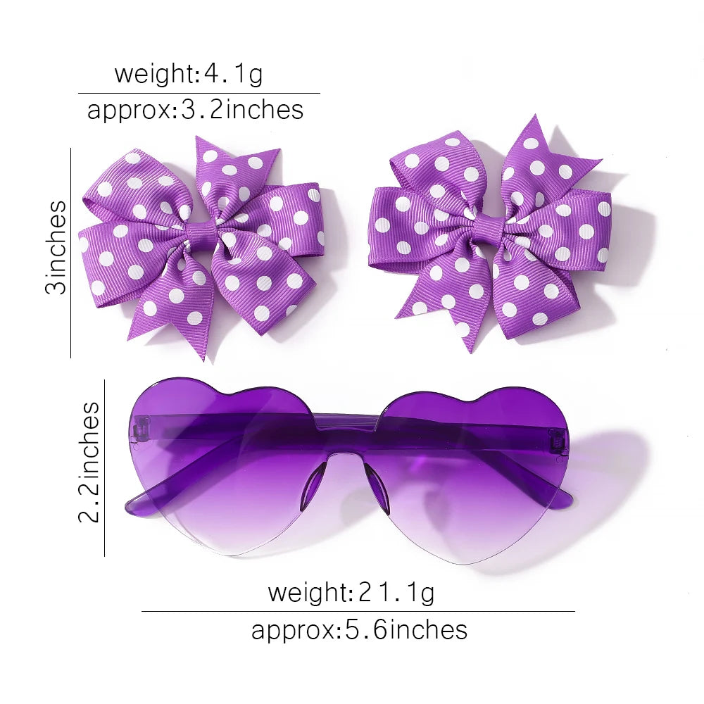 Colorful Heart Sunglasses and Dot Hairpin Set for Girls - Smarsty