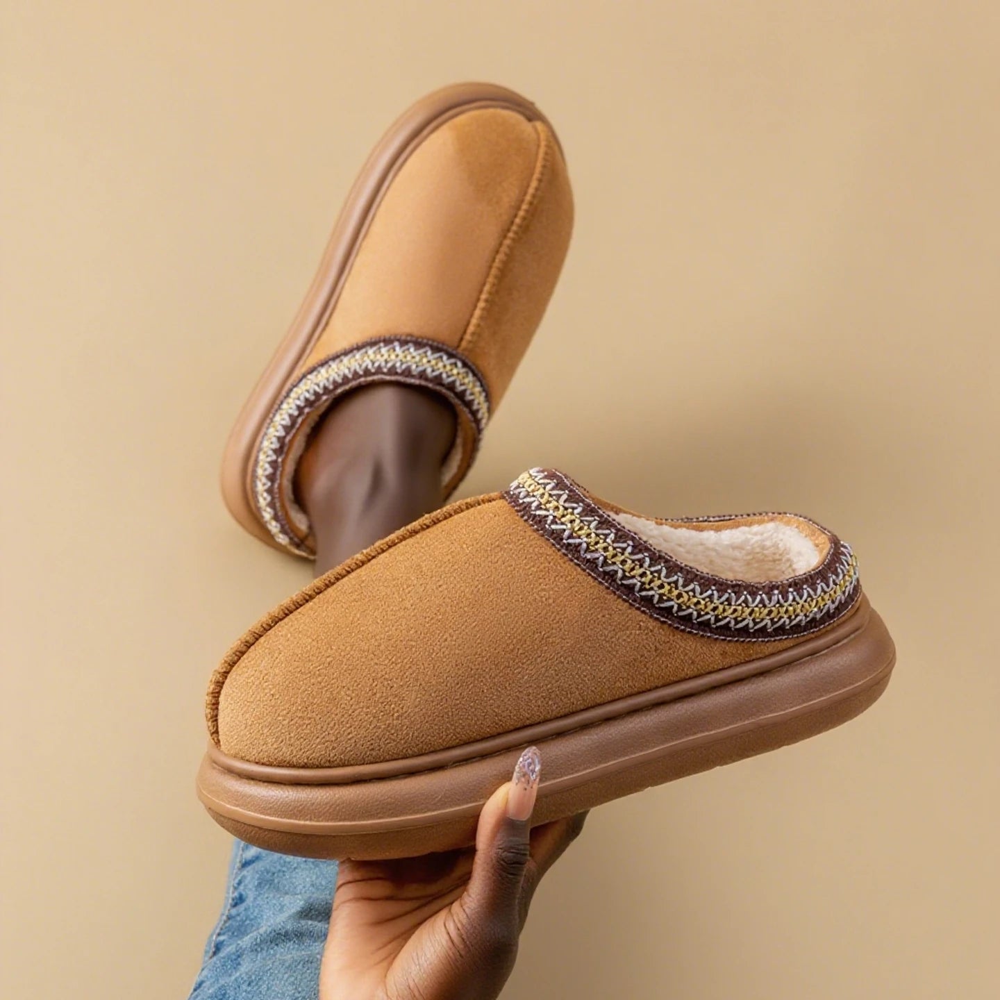 Men's Plush Fleece Lined Slippers Winter Warm House Shoes with Thick EVA Sole for Indoor/Outdoor Use Cozy Non-Slip Home Footwear - Smarsty