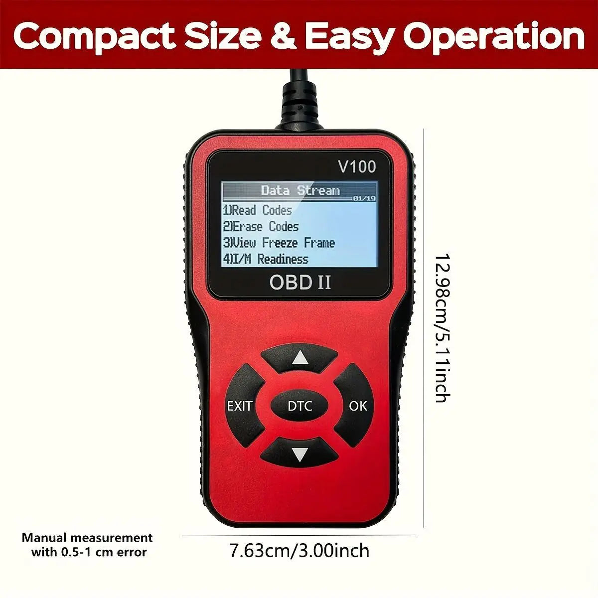 1pc V100 Professional OBD2 Scanner, Engine Fault Code Reader, Diagnostic Scan Tool for OBD II Protocol Cars Since 1996