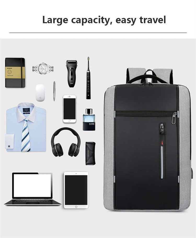 Men's Waterproof Oxford Laptop Backpack 15.6 Inch with USB Charging Port High Capacity Business Travel School Bag - Smarsty
