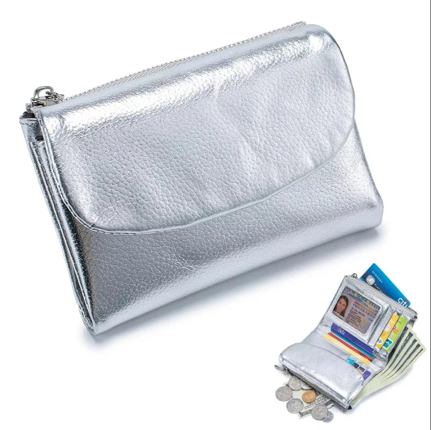 Coin Purse Genuine Cow Leather Short Wallet Trifold for Small Women's Purses Clutch Cowhide Card Holder Travel Card Wallets