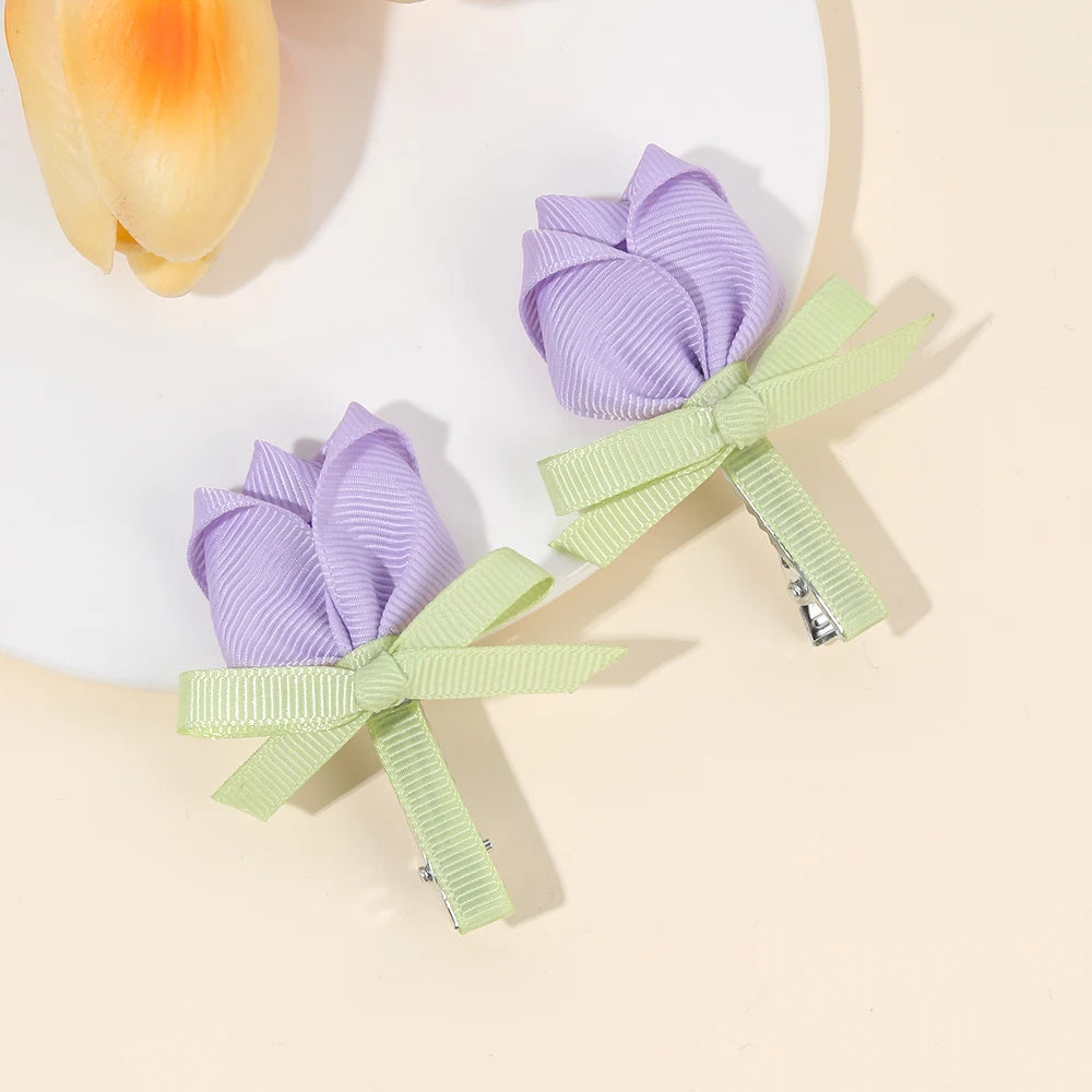 Pink Tulip Floral Hair Clips for Girls - Smarsty