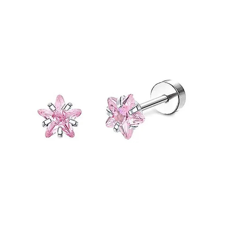 Stainless Steel Heart Moon Ear Studs Screw Back Cartilage - Smarsty