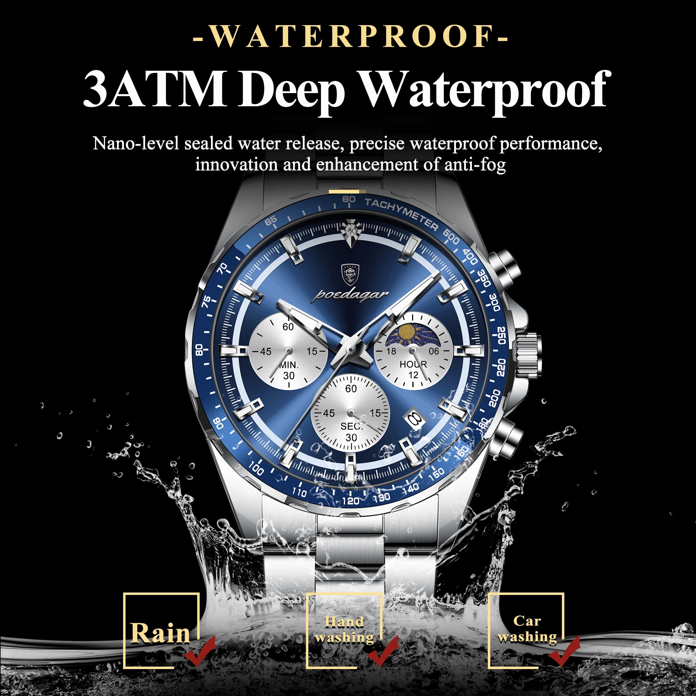 Waterproof Stainless Steel Men's Chronograph Watch - Smarsty