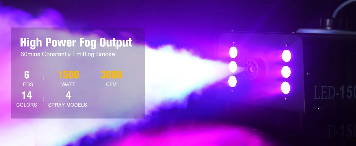 U'King 1500W Smoke Machine RGB 6 LED Fog Machine with Remote Control for DJ Disco Party Christmas Stage Effect Fogger Machine