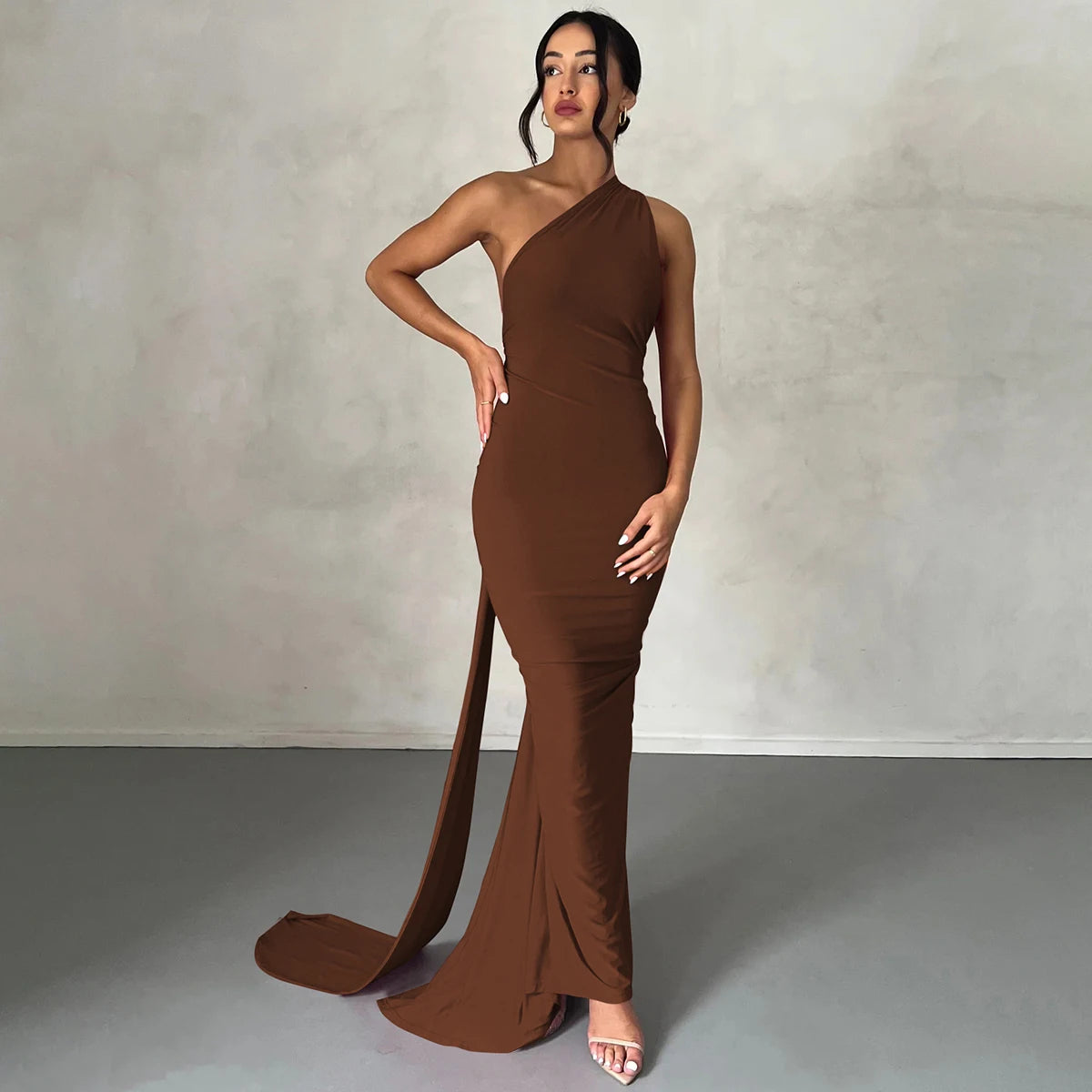 Hugcitar One Shoulder Backless Adjustable Scarf Loop Ruched Sexy Maxi Dress Women Elegant Y2K Streetwear Festival Outfit - Smarsty