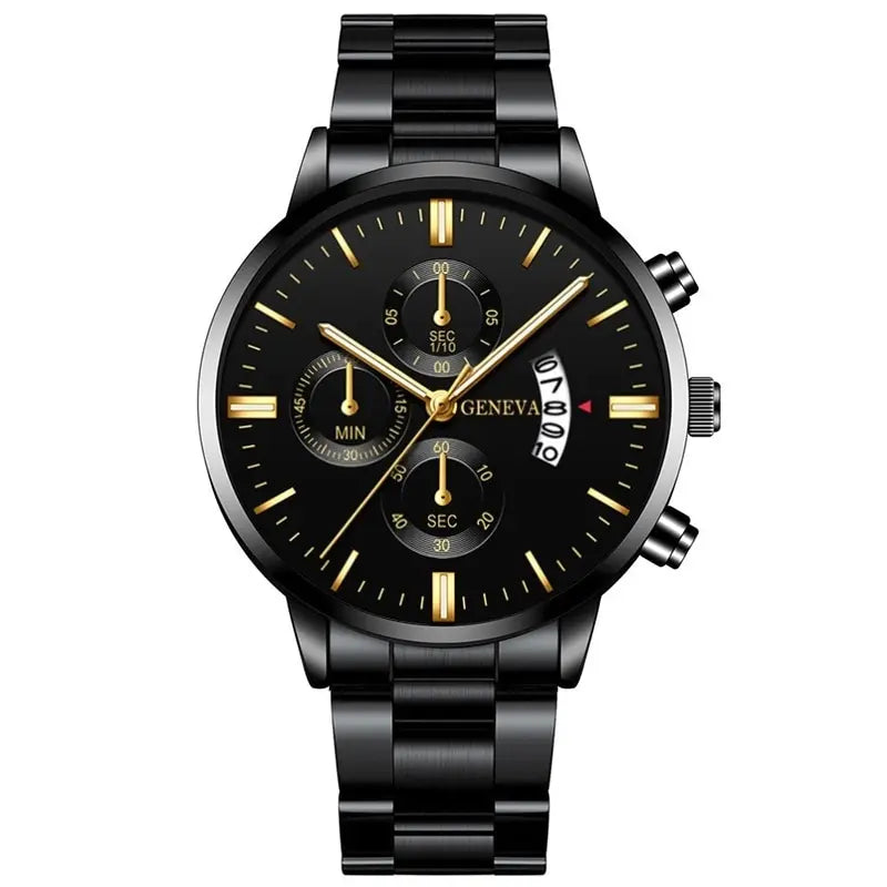 Luxury Black Stainless Steel Men's Watch with Calendar Feature - Smarsty