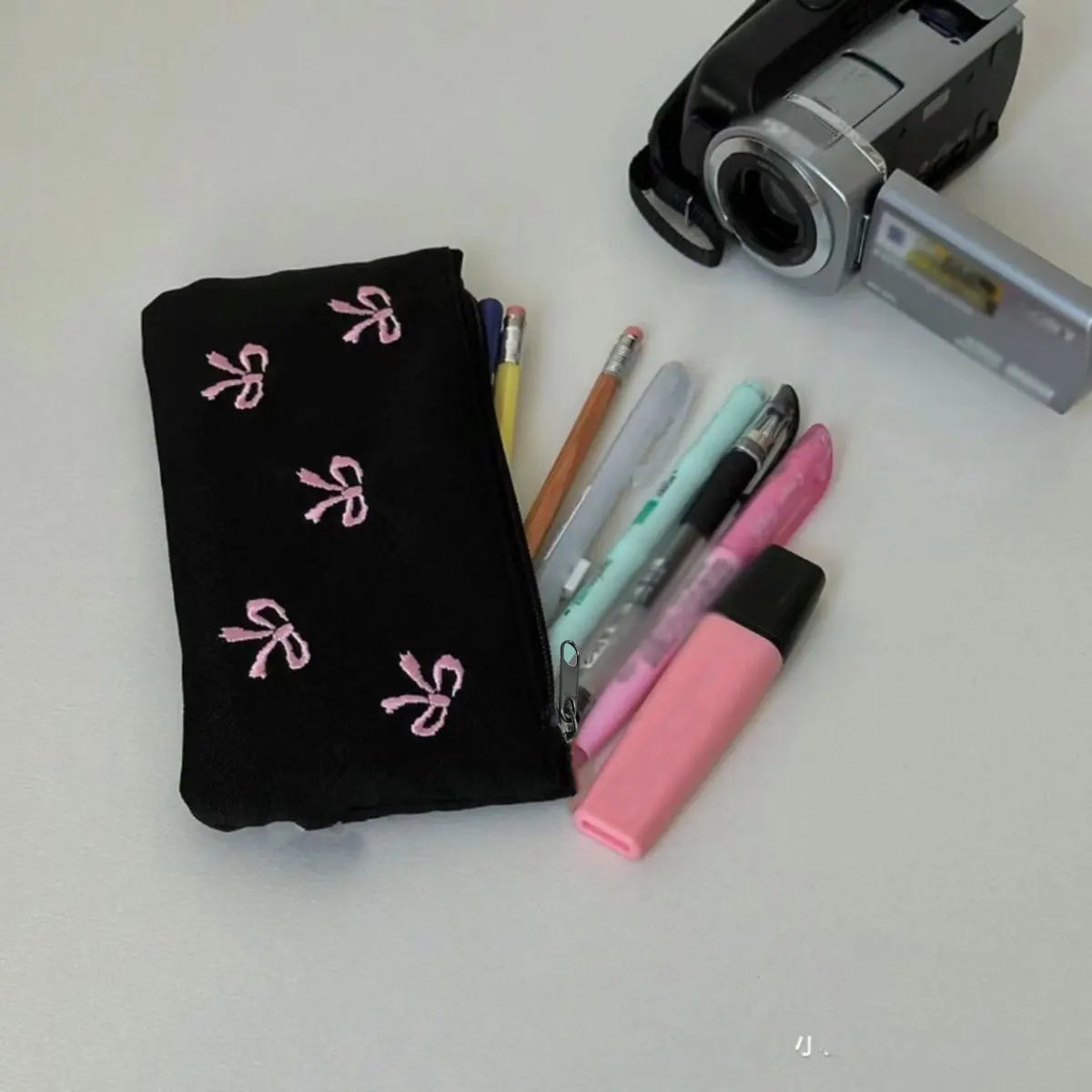 Elegant Bow Embroidery Cosmetic Bag Canvas Pen Case - Smarsty