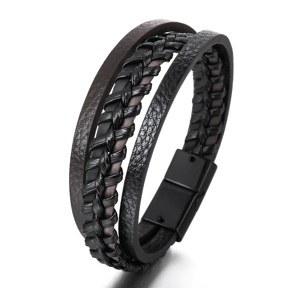 Trendy Leather Bracelets For Men Multilayer Braided Rope - Smarsty