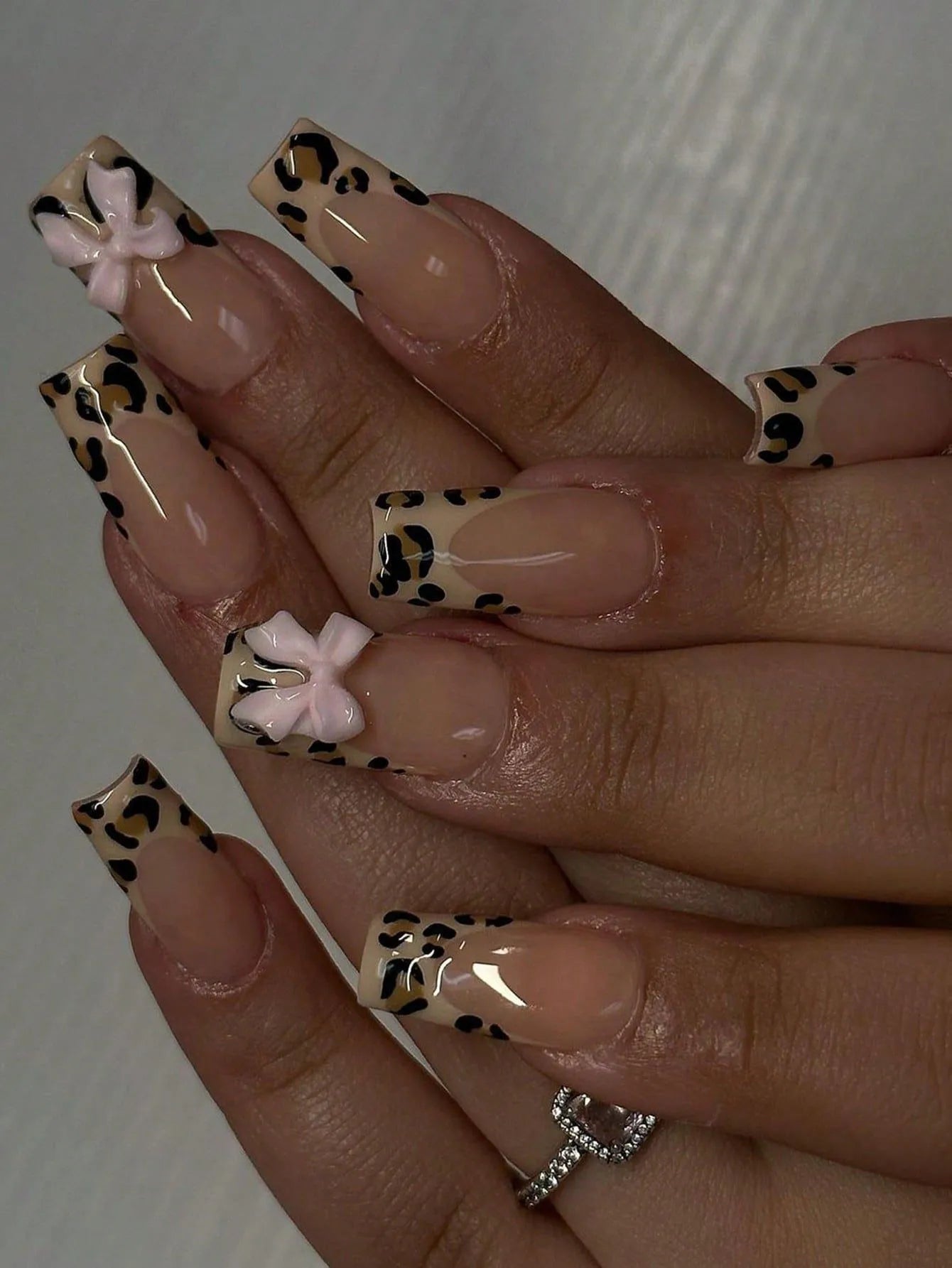 Pink Bowknot Stiletto Press On Nails 24PCS Full Cover - Smarsty