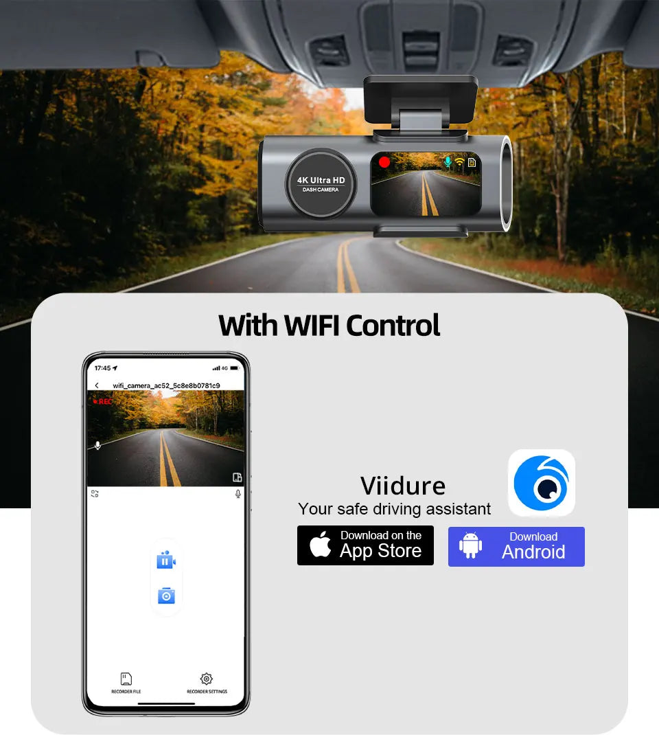 4K Dash Cam Dual Lens Night Vision With GPS VideoRecording - Smarsty