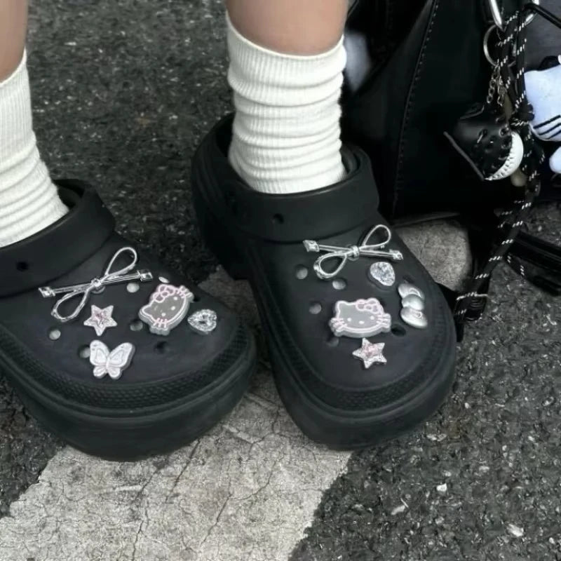 MINISO Hello Kitty Silvery Shoe Charms Set Cute Cartoon Plastics Decorations for Clogs & Sandals Perfect Gift for Boy Girl