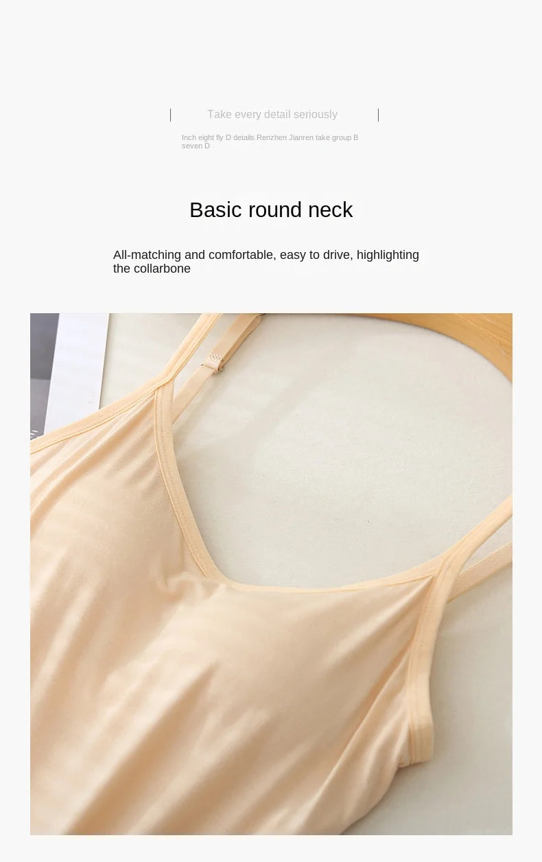M-3XL For 35-85kg Modal Plus Size Camisole Tank Top With Fixed Cup Women's Chest Padded Outer Wear Bottoming Underwear Wear-Free - Smarsty