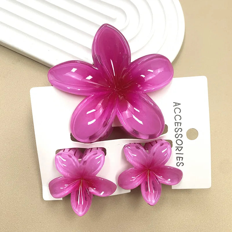 Bohemian Plumeria Hair Claw Clips Set Lightweight Beach - Smarsty
