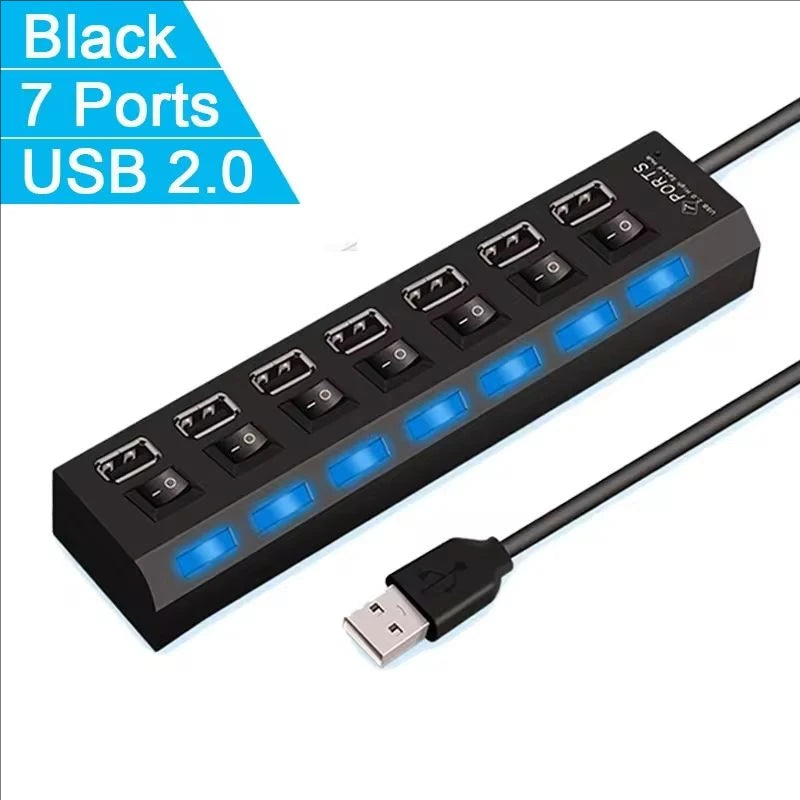 Seven Port USB 2 0 Hub With Built In Current Protection