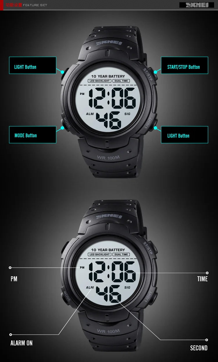 Waterproof Digital Sport Watch with 10 Year Battery Life - Smarsty