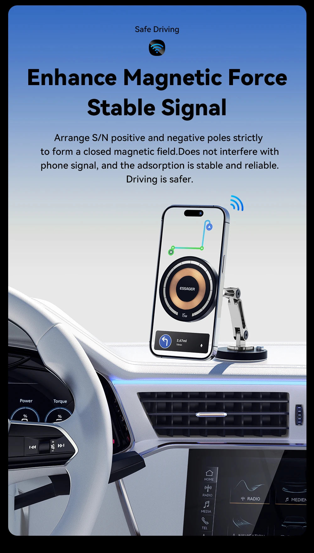 Magnetic MagSafe Wireless Car Charger Holder 15W Charging - Smarsty