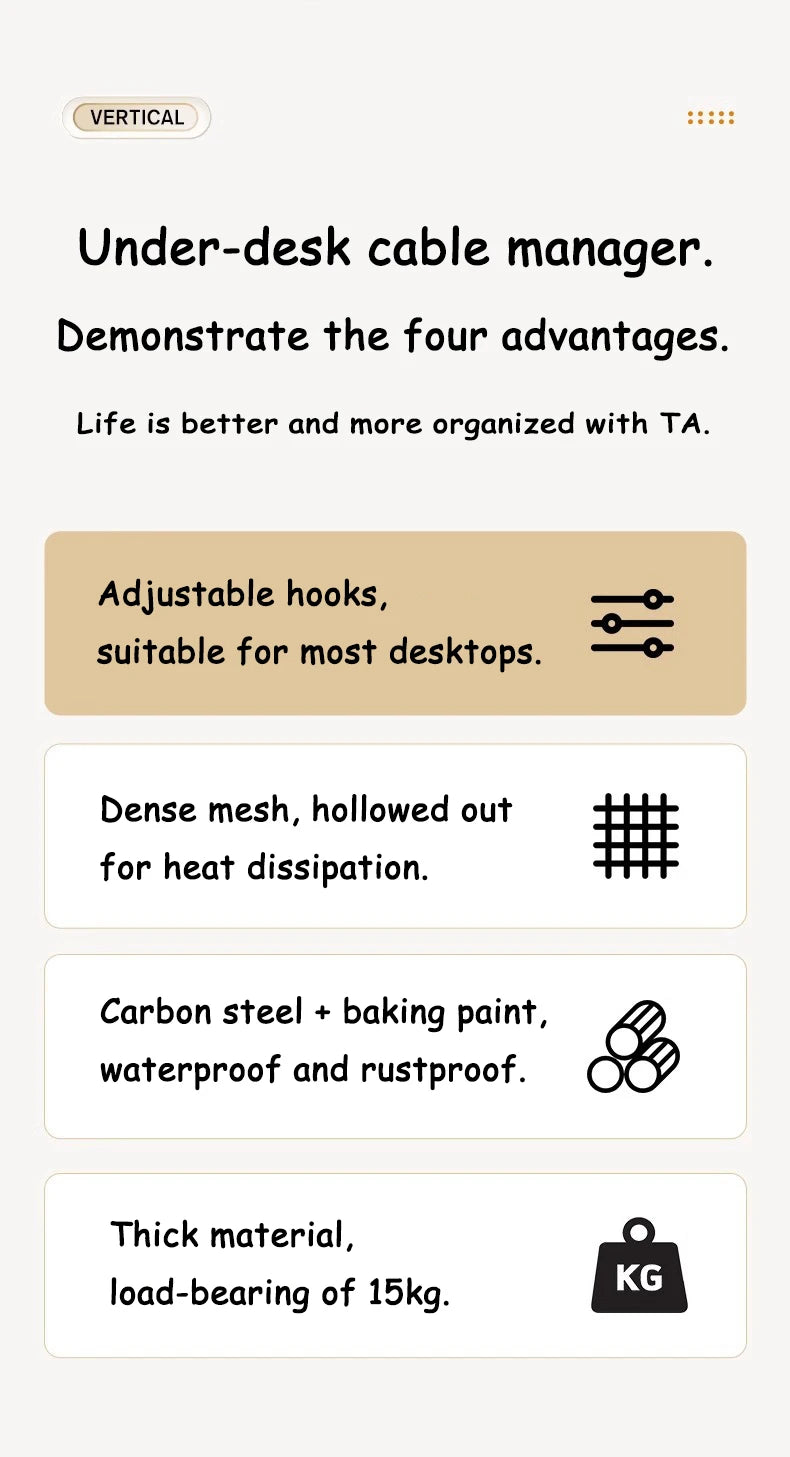 Telescopic Under Table Storage Rack Metal Cable Management Tray Home Office Desk Wire Organizer No Punching Storage Accessories by Smarsty