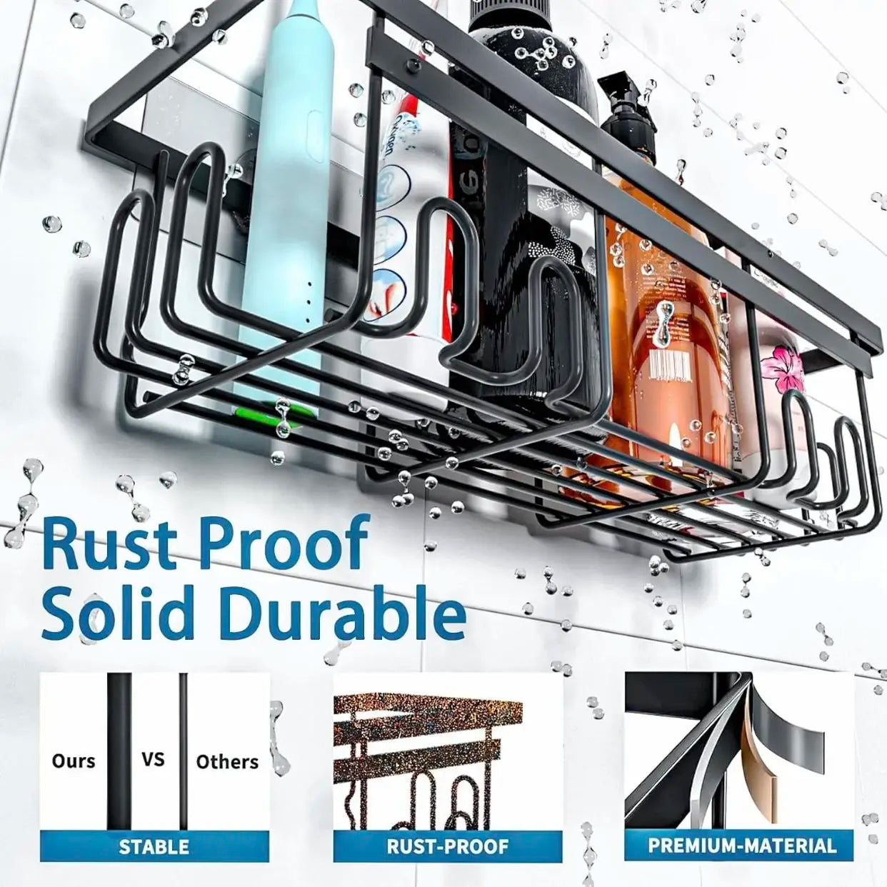 3/5 Pack Shower Organizer , Adhesive Shower Caddy with No Drilling, Rustproof Stainless Steel for Bathroom and Storage&Kitchen