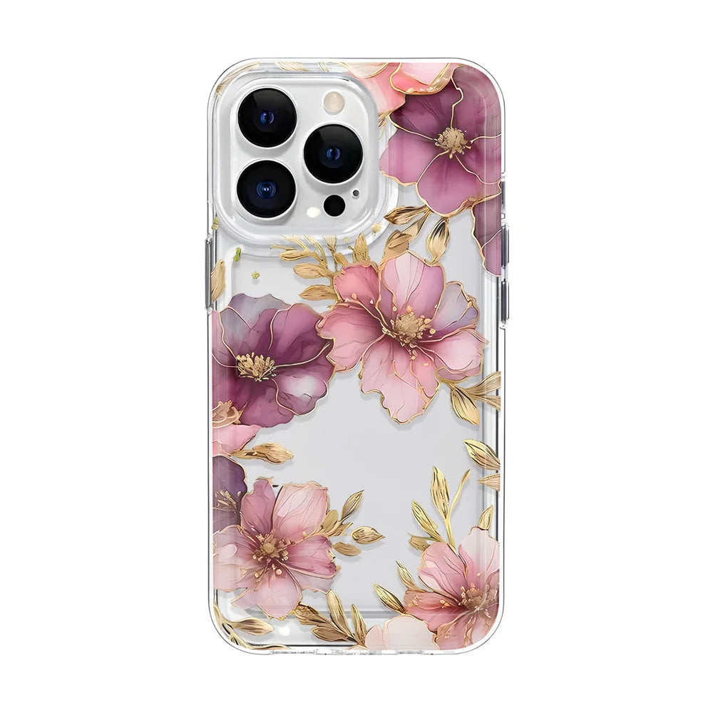 Clear Floral Pattern Phone Case For iPhone 7 To 16 - Smarsty