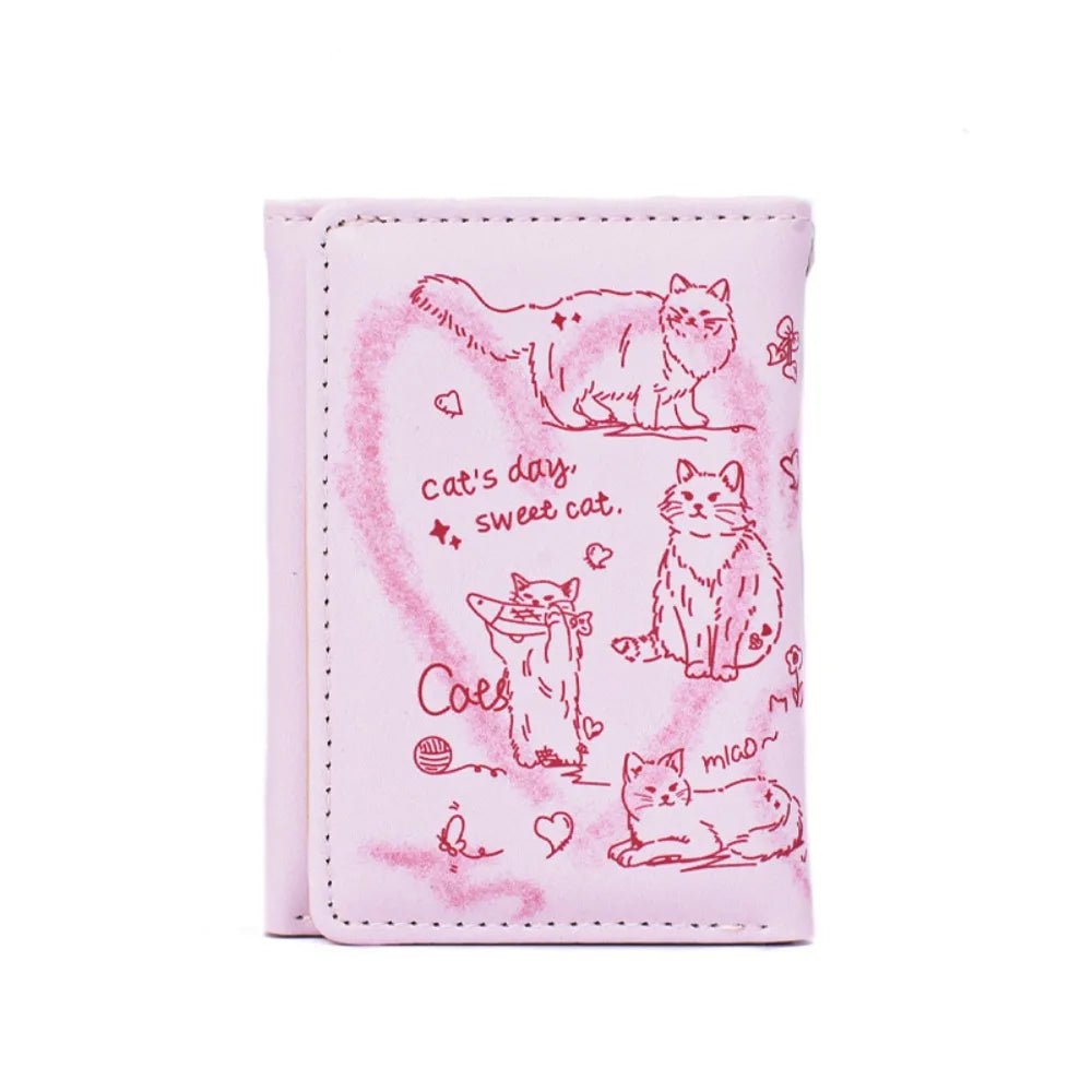 New Women Wallets Female Leather Purses Card Holders Graffiti Cat Portable Coin Purse Large Capacity Money Bag
