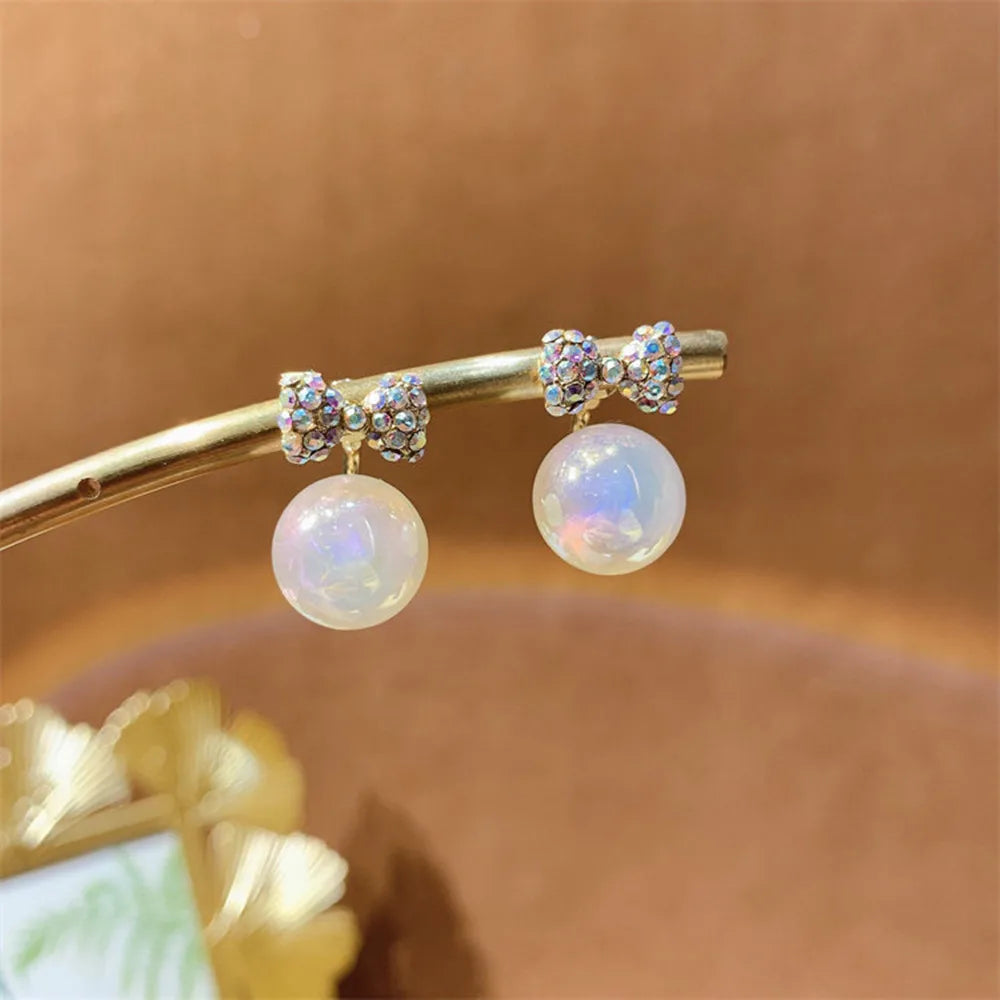 Pearl Long Earrings With Rhinestones For Wedding Fashion - Smarsty