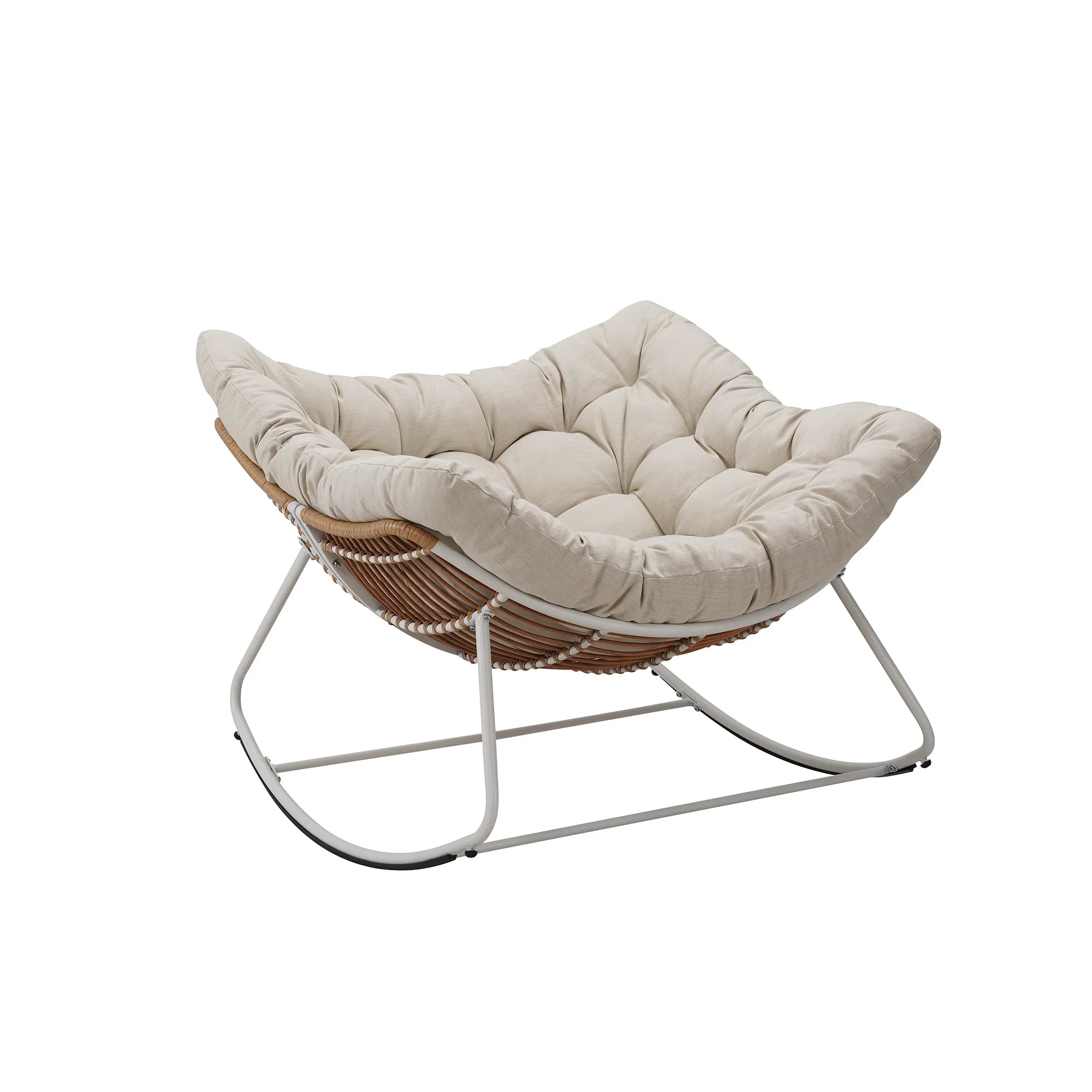 Outdoor Rocking Chair, Patio Wicker Egg Chair, Indoor Comfy Oversized Papasan Chair with Padded Cushion for Front Porch, Garden