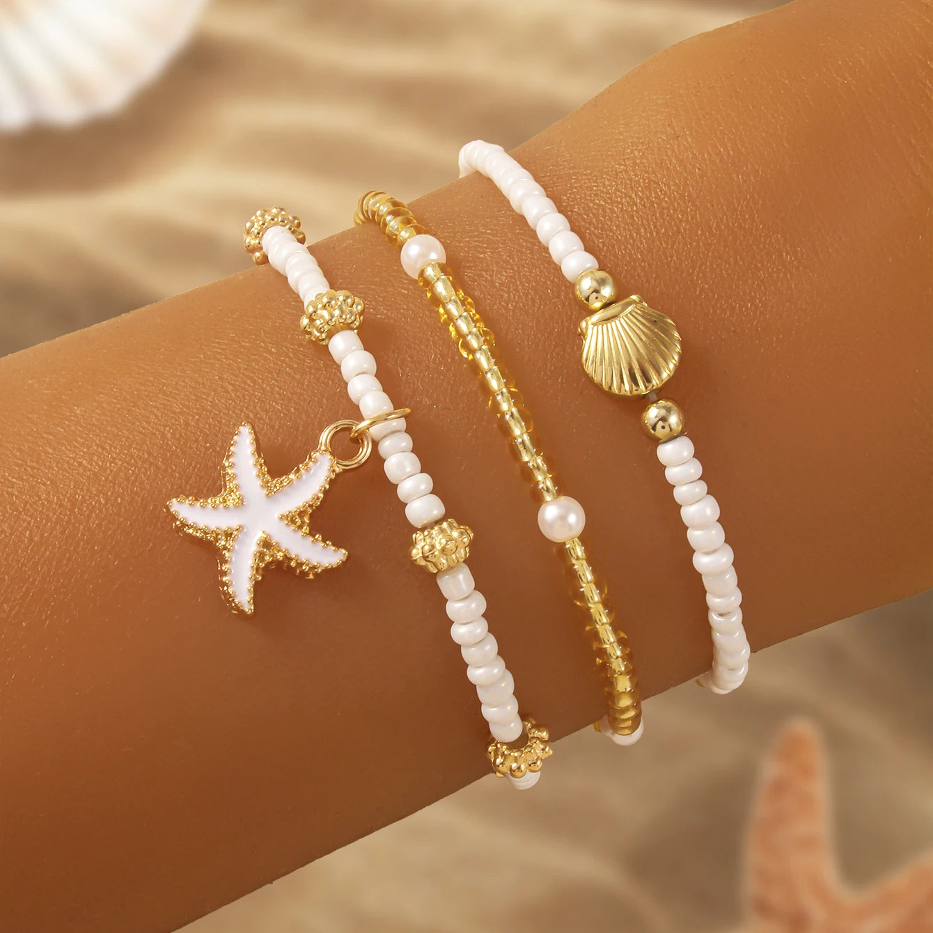 Handmade Starfish Shell Beaded Bracelet for Summer - Smarsty