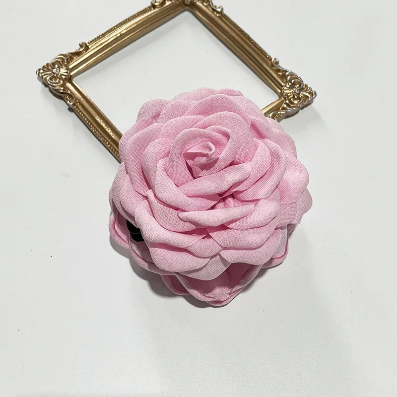 French Fabric Rose Hair Claw Clip Elegant Gift For Women - Smarsty