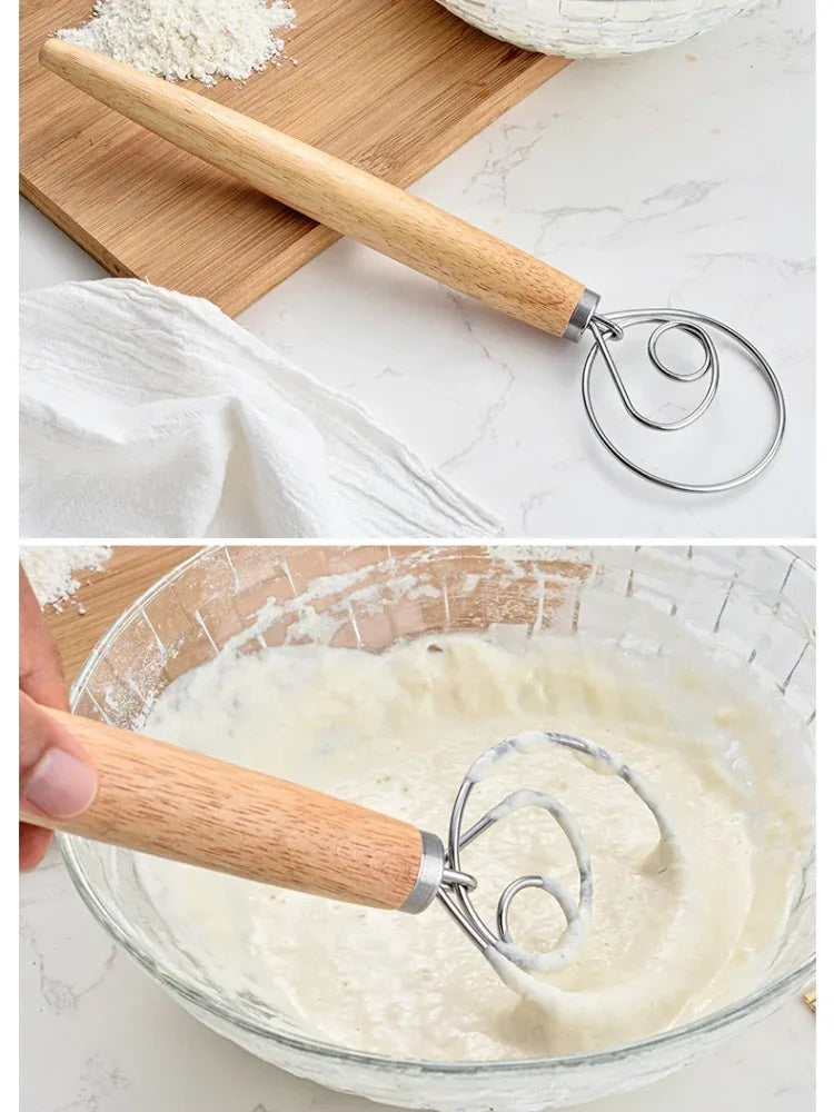 Danish Dough Whisk with Wooden Handle for Easy Mixing - Smarsty