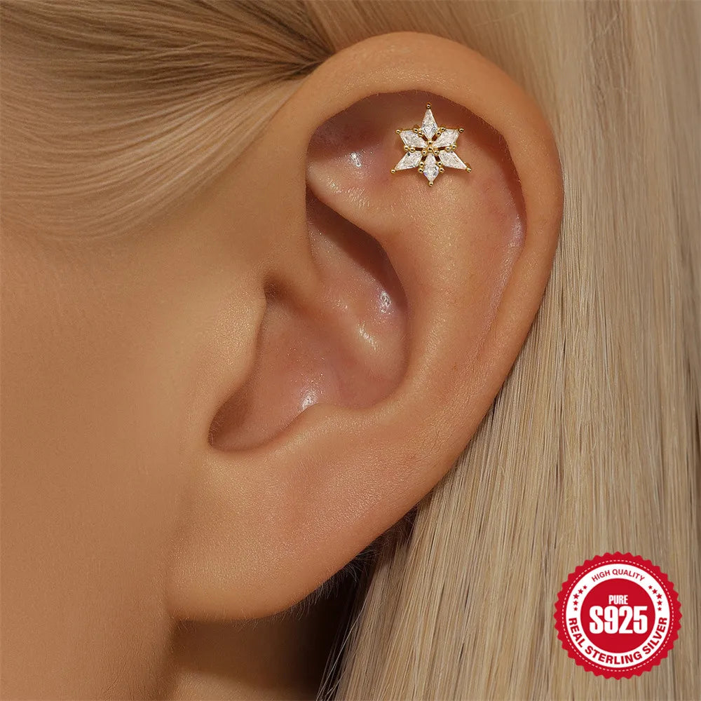 925 Silver Star Moon Zircon Stud Earrings Hypoallergenic - Smarsty