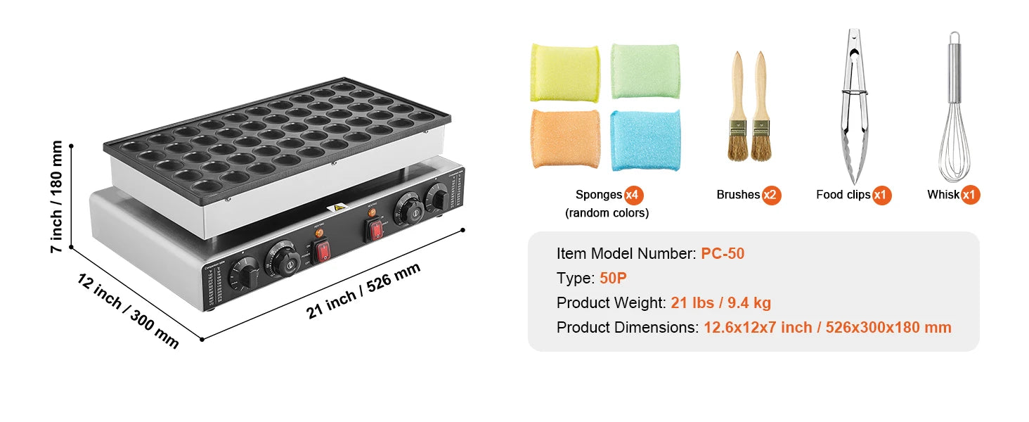 SucceBuy 50Pcs Mini Dutch Pancake Maker Dorayaki Baker Machine Commercial Non-stick Waffle Maker Dual Temp & Time Control