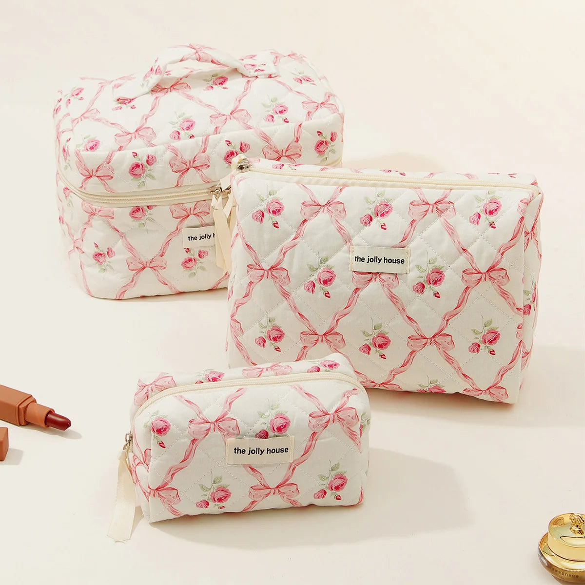 1pcs Cute Quilted Cotton Makeup Bag Women Zipper Cosmetic Organizer Cloth Handbag Box Shape Portable Toiletry Case for Girls - Smarsty