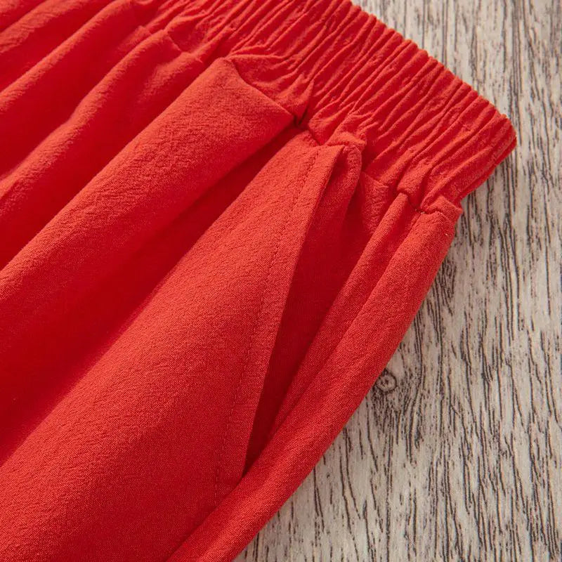 Women Summer Casual Loose Harem Elastic Waist Cotton Linen Pants Ninth Trousers - Smarsty