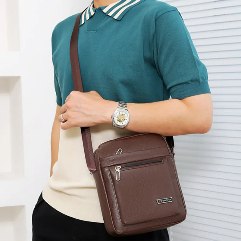 Mens Crossbody Bag Waterproof PU Leather Large Capacity - Smarsty