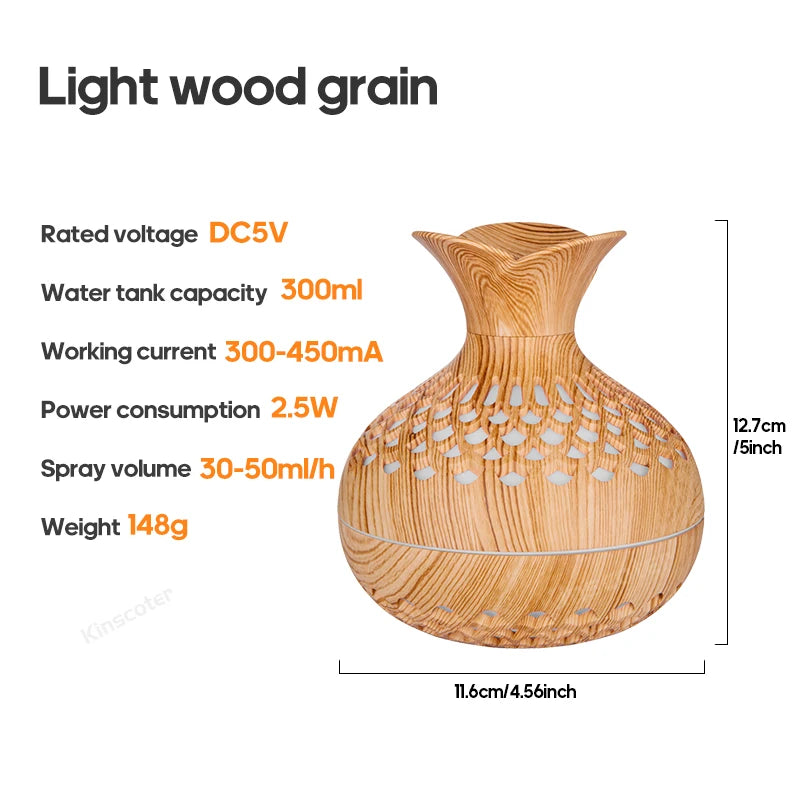 Wood Grain USB Humidifier 300ml for Hydration - Smarsty