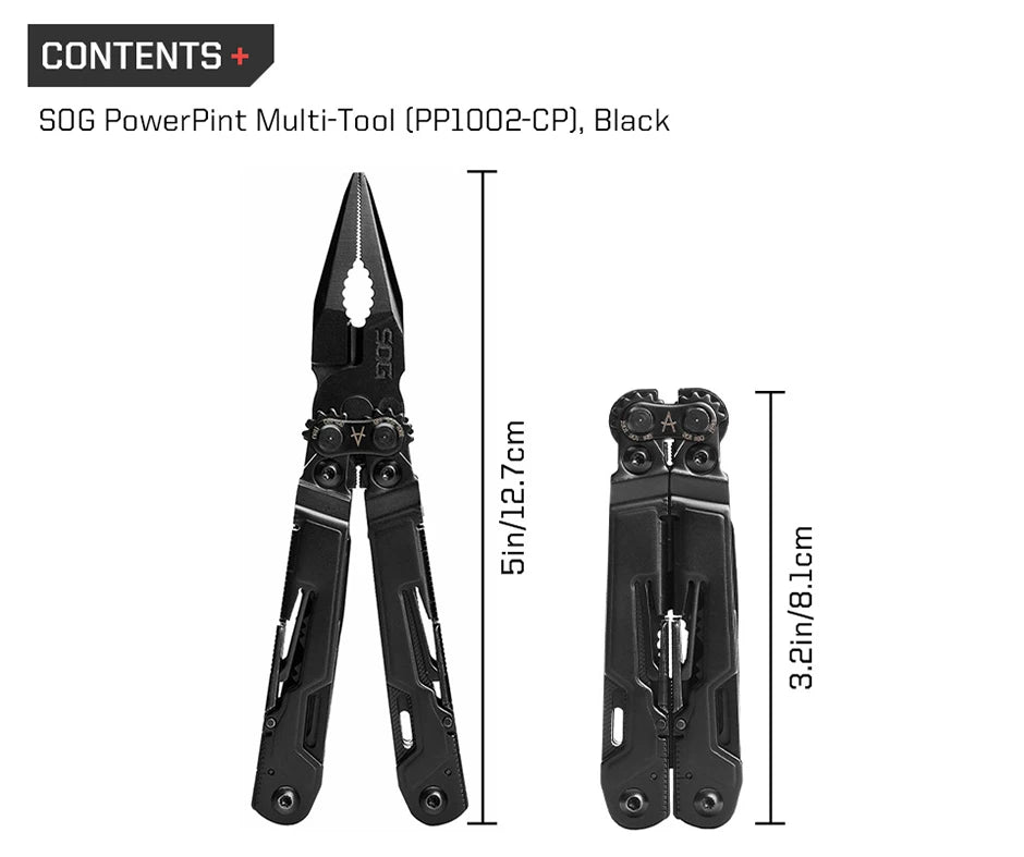 SOG PowerPint 18-in-1 Tactical Multi-Tool with Folding Pliers & Knife - EDC Pocket Gear for Outdoor, Hiking, Camping Survival