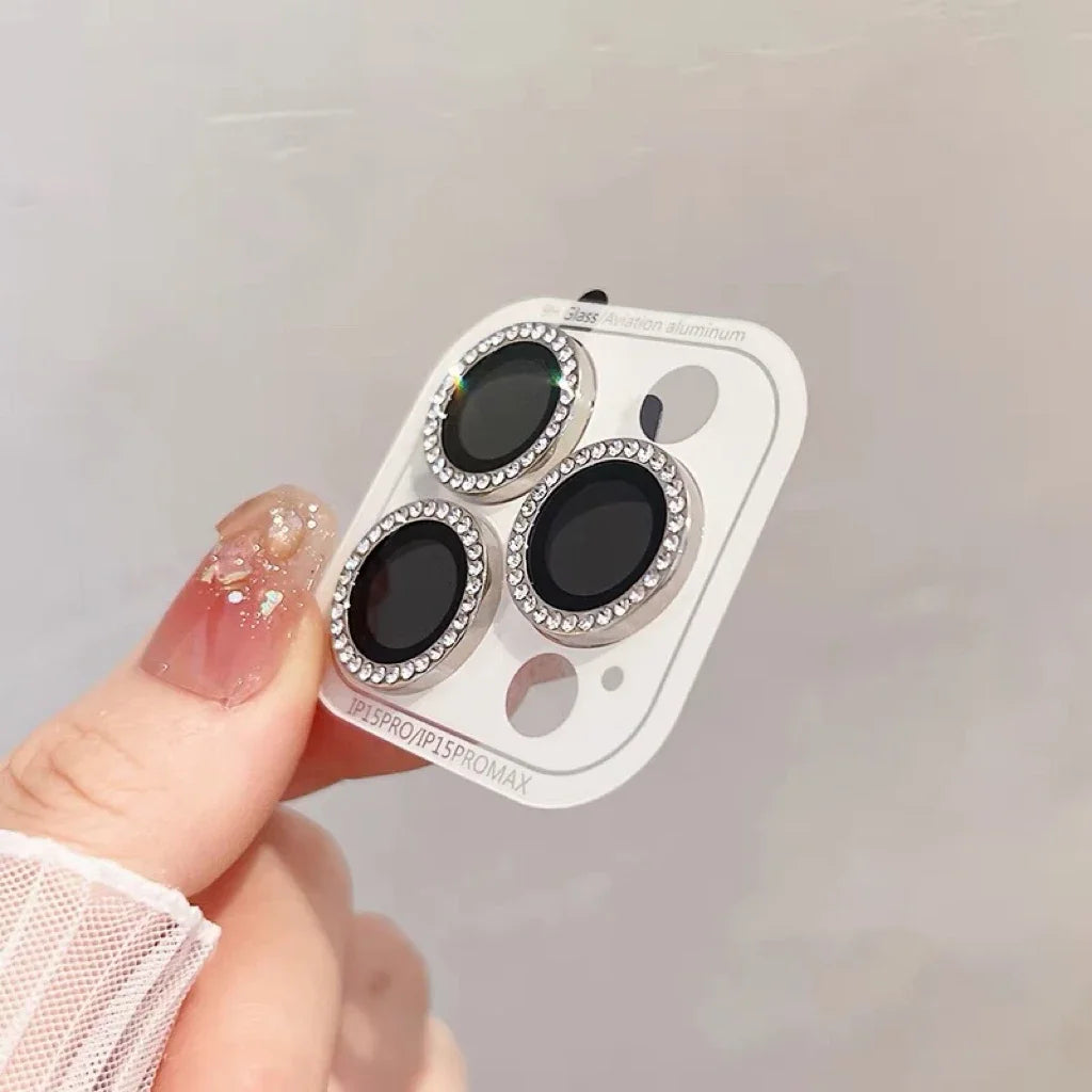 3-2Pcs Luxury Diamond Camera Protector For IPhone 17 16 15 14 13 Pro Max Plus Glitter Ring Lens Glass Back Lens Cap Shinny Cover - Smarsty