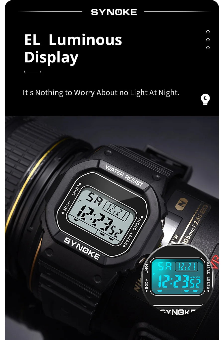 SYNOKE Outdoor Military Digital Watch for Men Waterproof Luminous Sports Timepiece - Smarsty