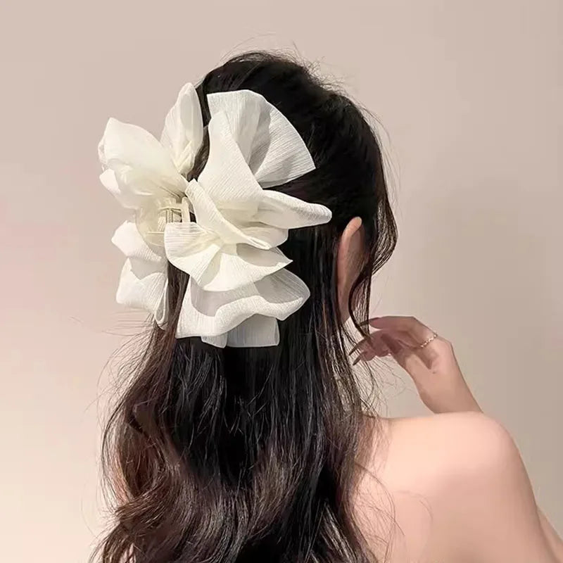 Elegant Chiffon Hair Claw Clip Large Three Layer Bow - Smarsty