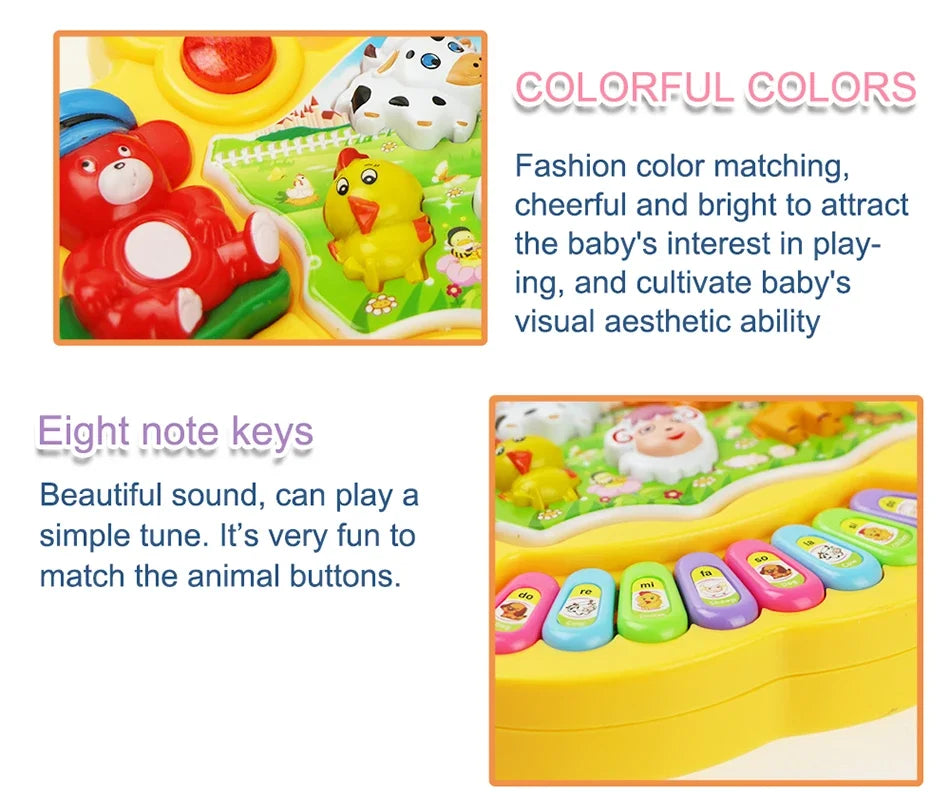 Kids Cartoon Piano Keyboard Game with Animal Sounds Flashing Light Music Baby Instrument Music Toys Educational Toys Kids Gifts by Smarsty